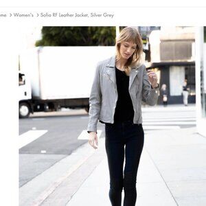 Women's lambskin leather moto jacket in grey/blue size small